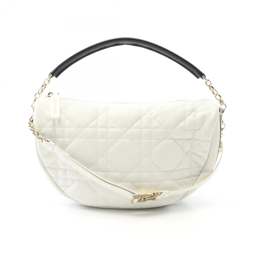 Dior VIBE Hobo Cannage Handbag Leather White Black